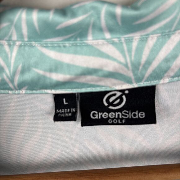 Green side Golf Polo Green AOP men’s Large  classic fit golf Short Sleeve Palm - Picture 3 of 9